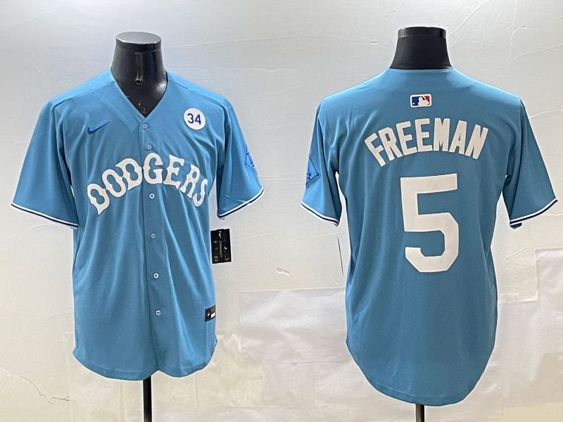 Men Los Angeles Dodgers #5 Freeman Light Blue Throwback Game 2025 Nike MLB Jersey style 18->detroit tigers->MLB Jersey